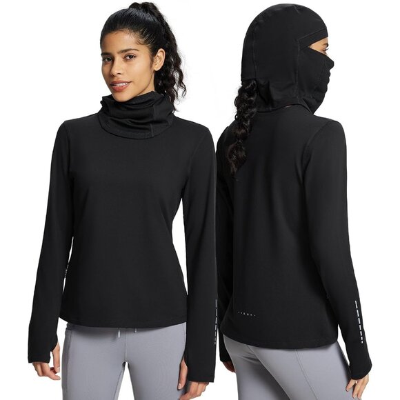 Women’s Thermal Fleece Shirt with Balaclava Thumb Holes for Winter Outdoor - Picture 7 of 7